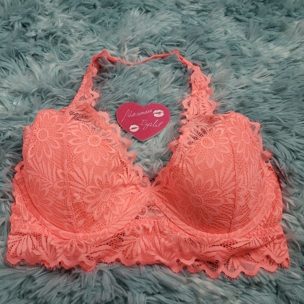 VS Pink Date Orange Lightly Lined Halter Bra Small